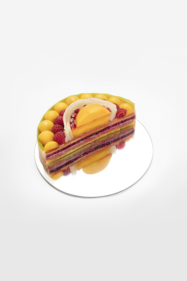 Photographie culinaire de gâteau de fruits destinée aux réseaux sociaux